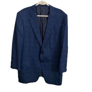 Ermenegildo Zegna Suit Jacket Mens 58L Blue Windowpane Check Wool Sport Blazer